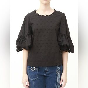 See by Chloe Embroidered Bell Flounce Sleeves Cotton Bouse